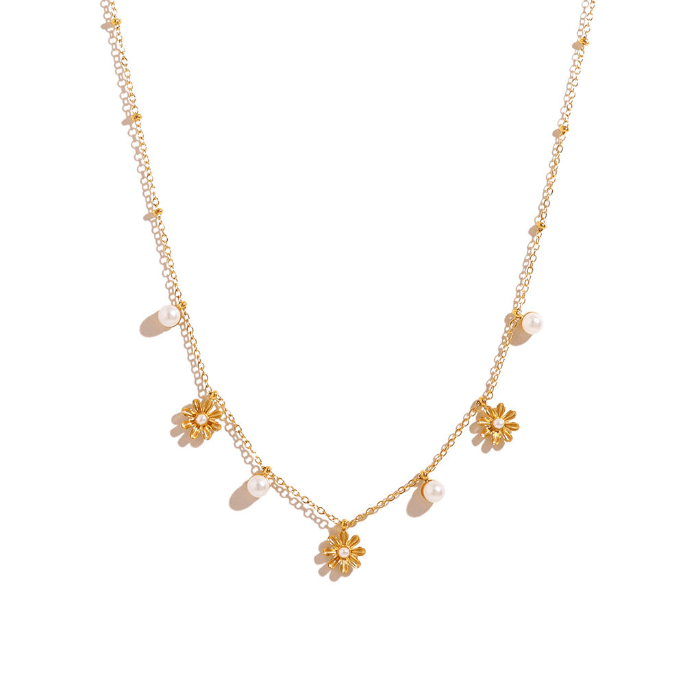 Flower-Pearl Charm Necklace