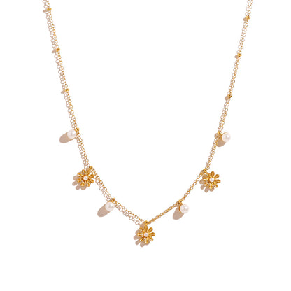 Flower-Pearl Charm Necklace
