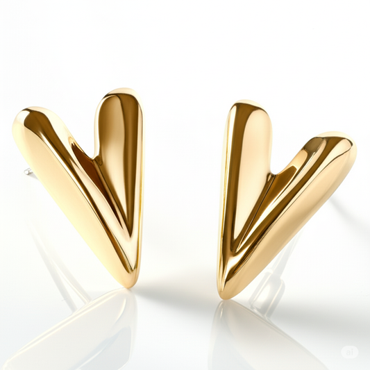 Elongated Hearts Stud Earrings