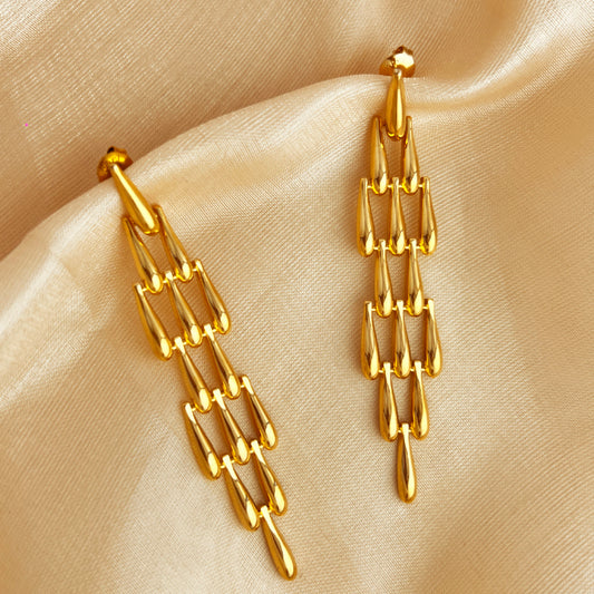 Cascading Gold Droplet Statement Earrings