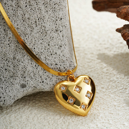 Zircona Studded Heart Snake Chain