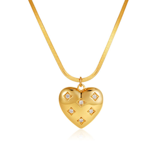 Zircona Studded Heart Snake Chain