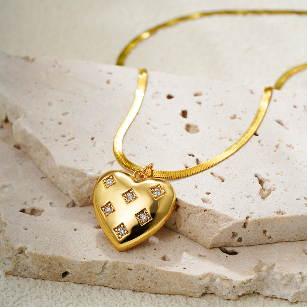 Zircona Studded Heart Snake Chain