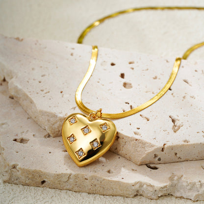 Zircona Studded Heart Snake Chain