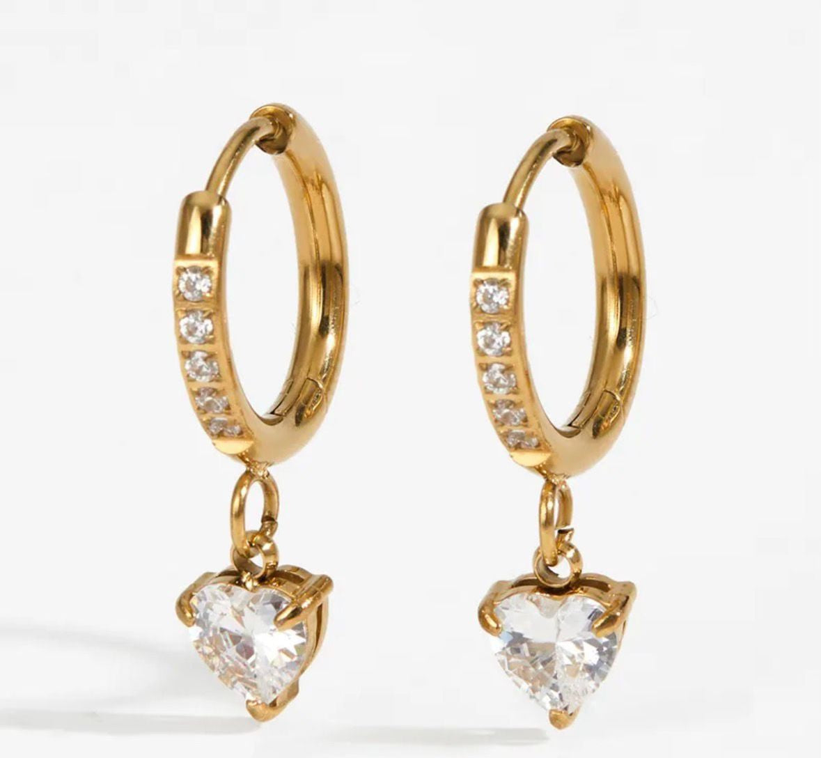 Heart Zircon Droplet Earrings