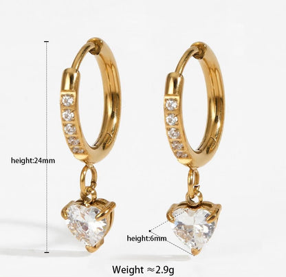 Heart Zircon Droplet Earrings